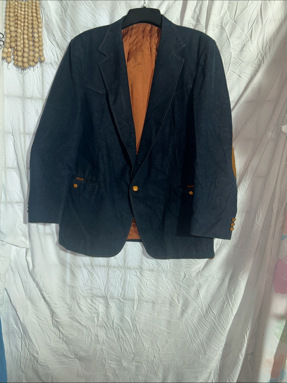 Men's Denim  Blazer with Rust-Orange Lining